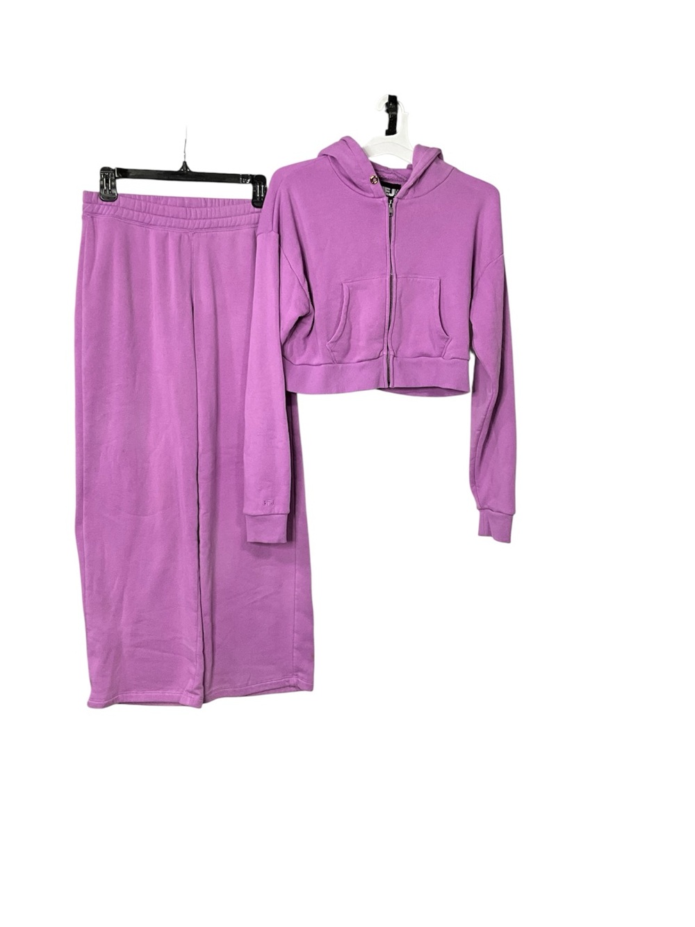 Katie J NYC Purple Matching Sweat Set Cropped Hoodie Wide Leg Sweatpants